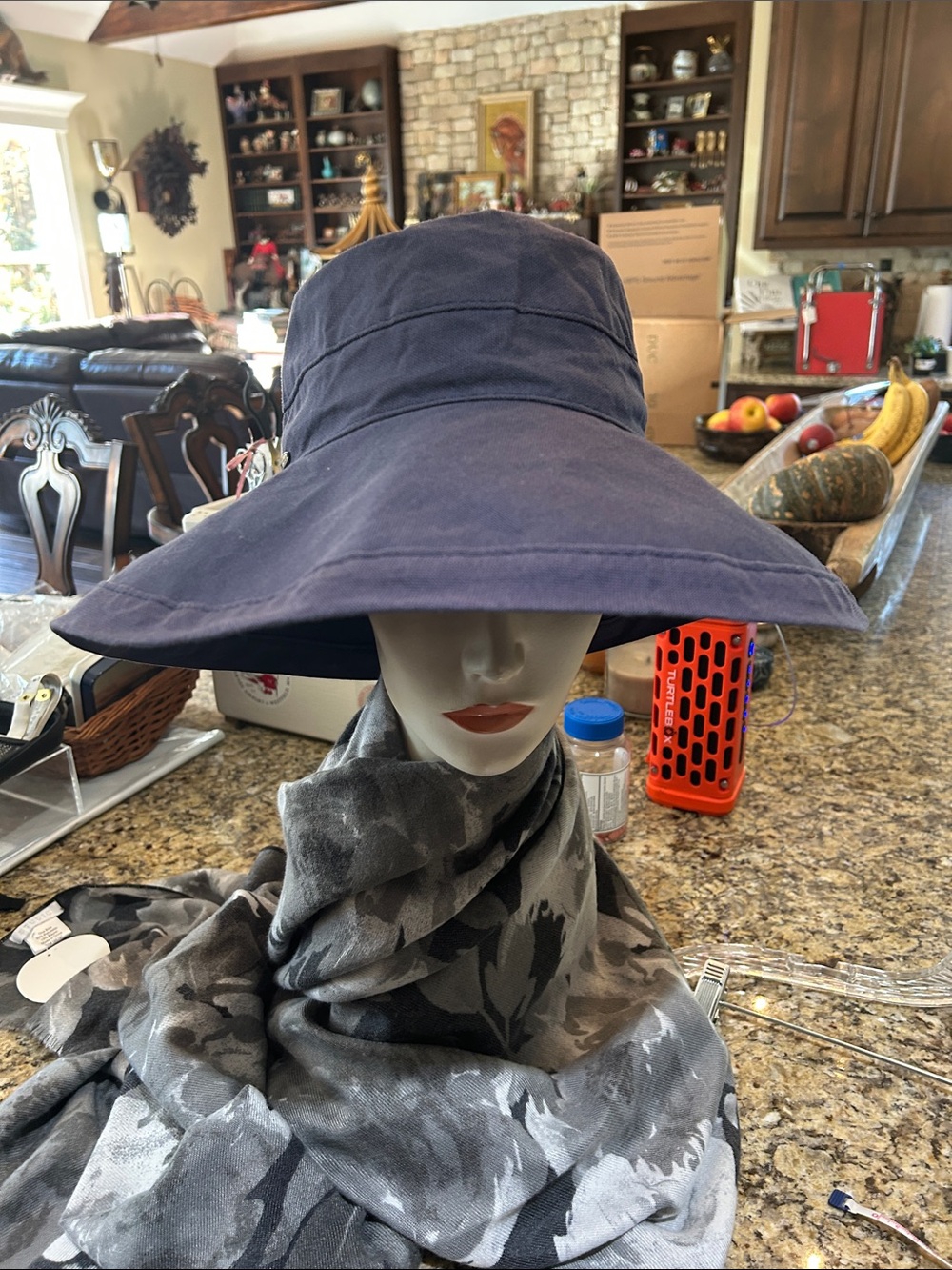 Scala OSFM Wide Brim Cotton Sun Hat in Navy